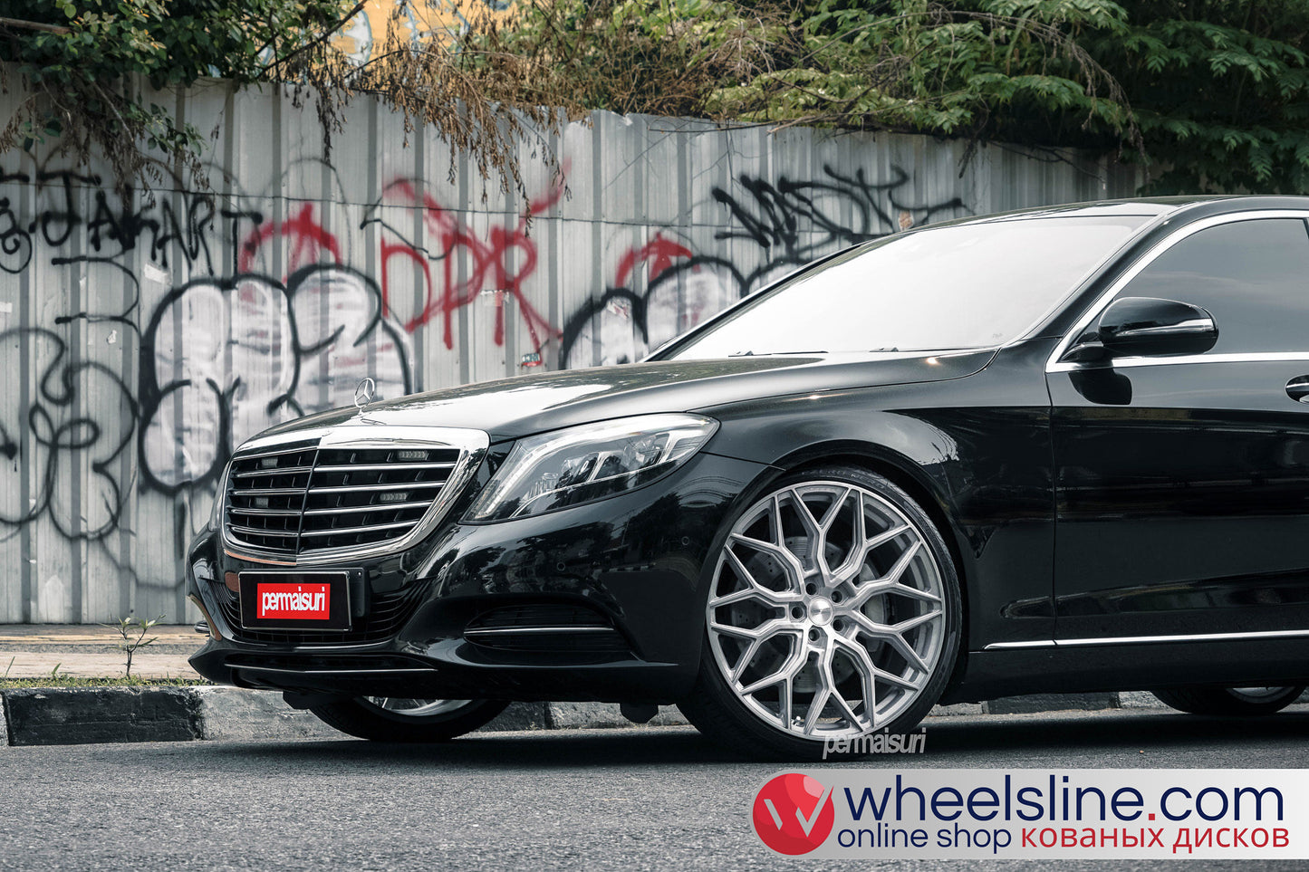 Black Mercedes S 1-Piece VS HF-21 Brushed Silver 240813