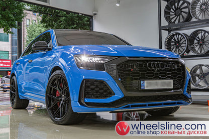 Blue  Audi Q8 1-Piece VS HF-71 Piano Black 240903