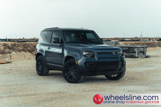 Blue Land Rover Defender 1-Piece VS HF-4T1  Gloss Black With Brushed Face And Machined Windows 240924