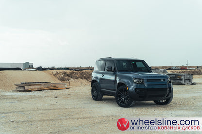 Blue Land Rover Defender 1-Piece VS HF-4T1  Gloss Black With Brushed Face And Machined Windows 240924