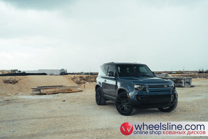 Blue Land Rover Defender 1-Piece VS HF-4T1  Gloss Black With Brushed Face And Machined Windows 240924