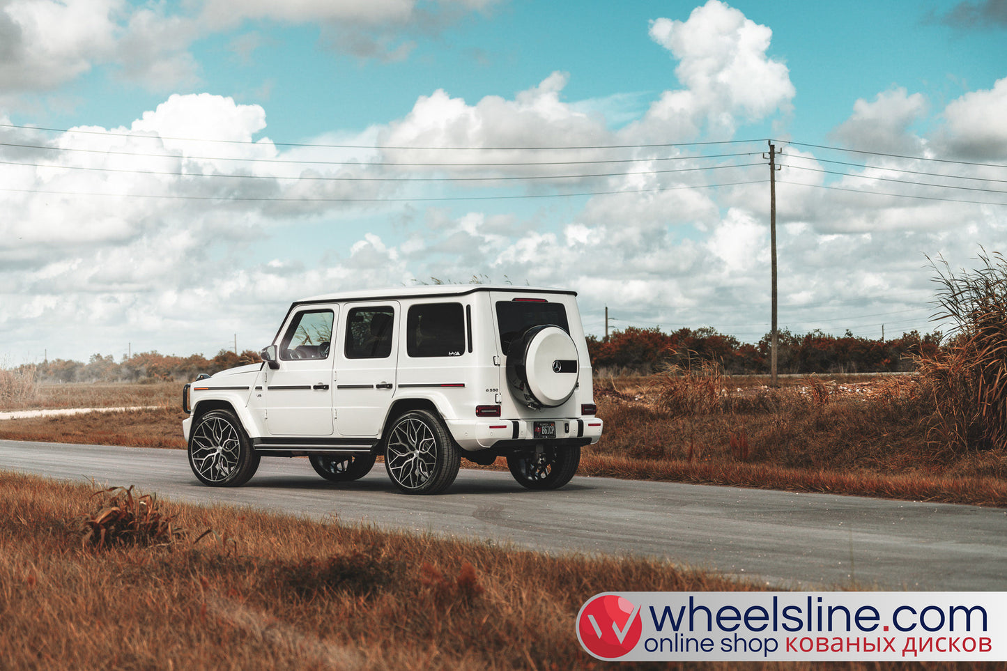 White Mercedes G 1-Piece VS HF-21 Gloss Black With Brushed Face And Polished Windows 240802