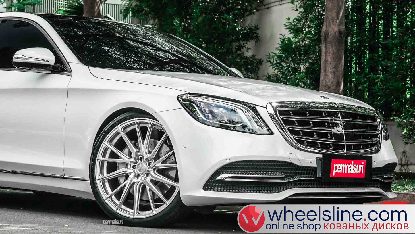 White Mercedes S 1-Piece VS HF-4T1 Matte Silver With Polished Face 240816