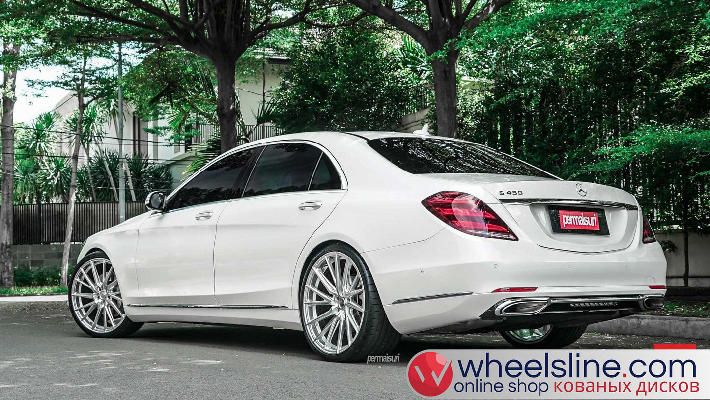 White Mercedes S 1-Piece VS HF-4T1 Matte Silver With Polished Face 240816