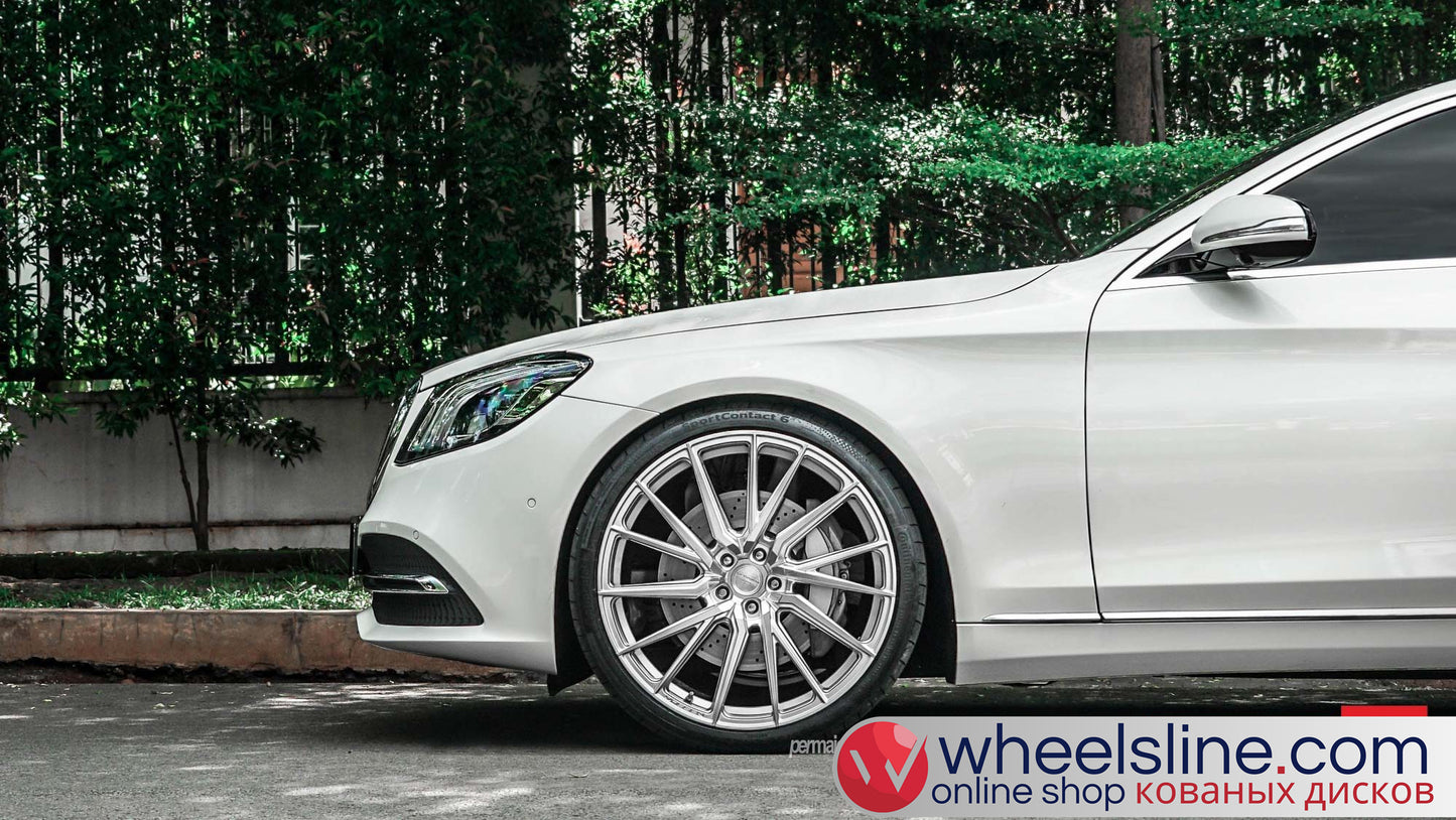 White Mercedes S 1-Piece VS HF-4T1 Matte Silver With Polished Face 240816