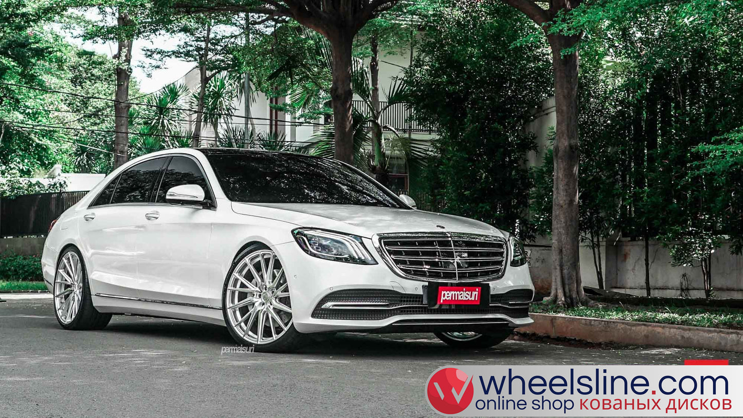 White Mercedes S 1-Piece VS HF-4T1 Matte Silver With Polished Face 240816