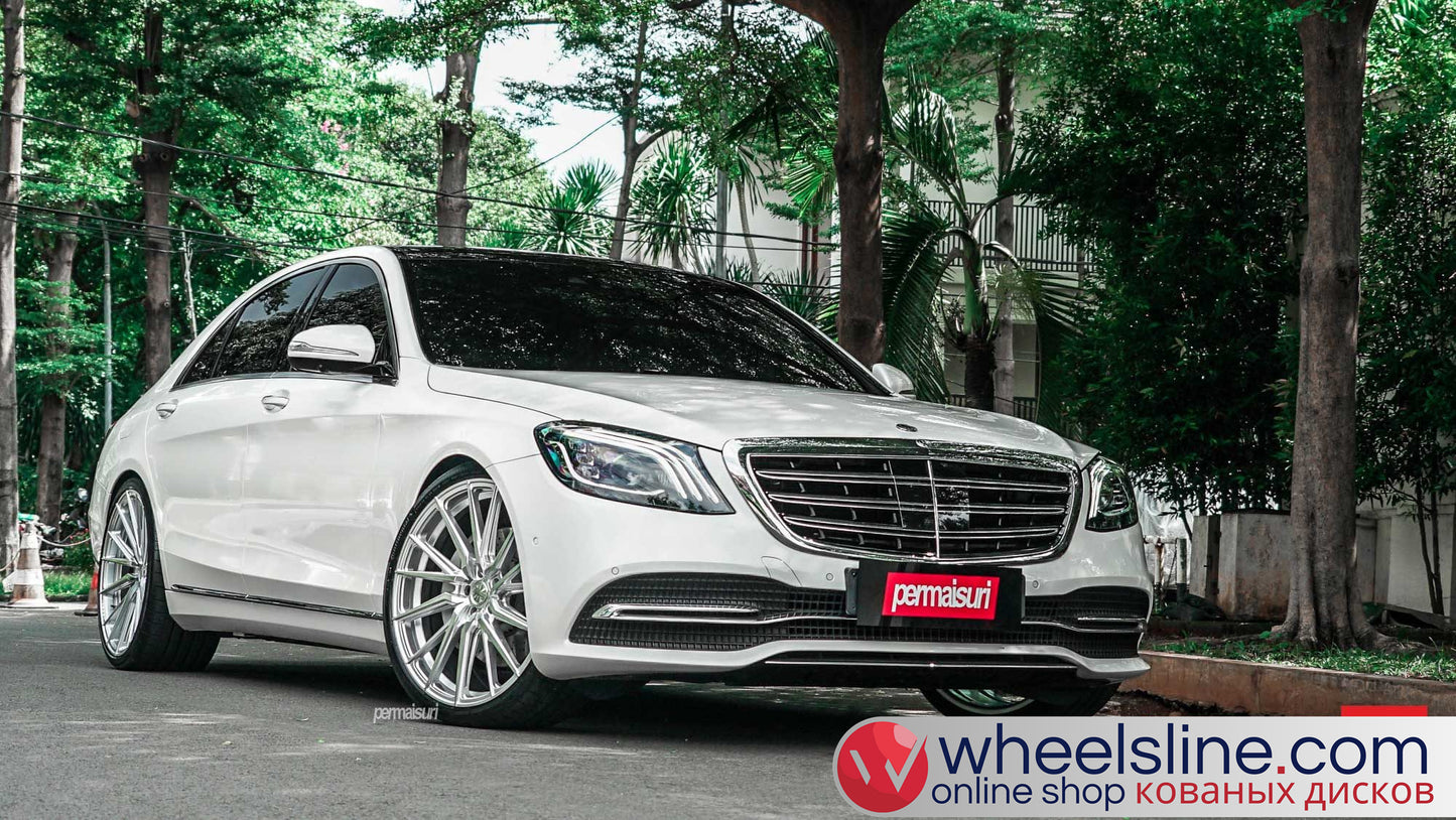 White Mercedes S 1-Piece VS HF-4T1 Matte Silver With Polished Face 240816