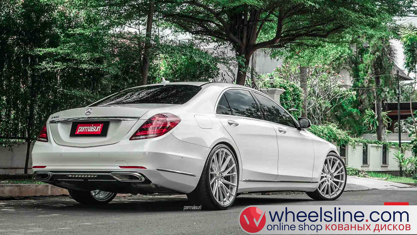 White Mercedes S 1-Piece VS HF-4T1 Matte Silver With Polished Face 240816