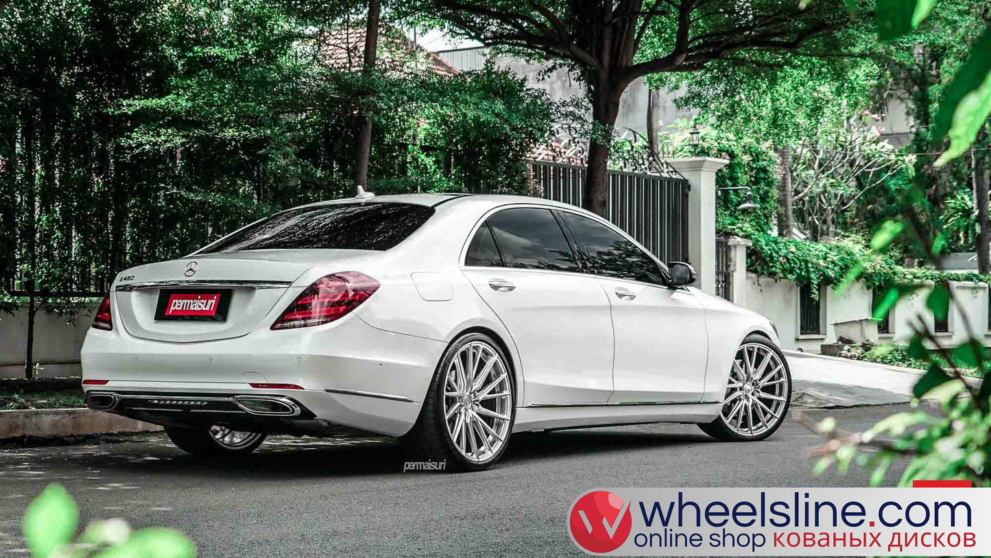 White Mercedes S 1-Piece VS HF-4T1 Matte Silver With Polished Face 240816