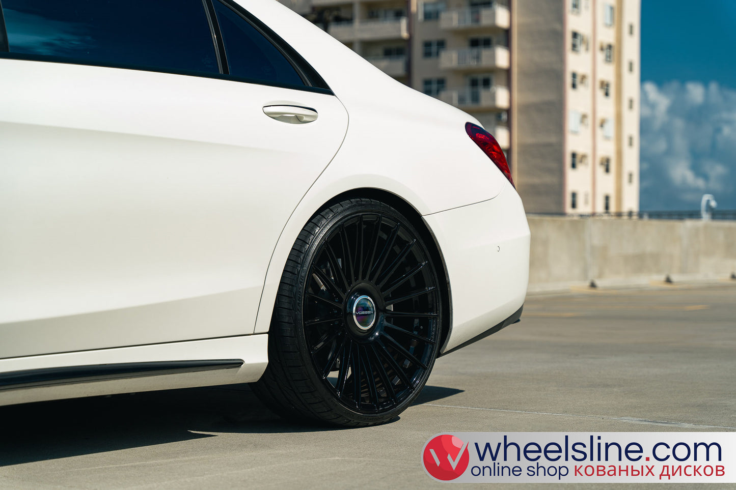 White Mercedes S 1-Piece VS HF-81  Gloss Black Cap-B 240816