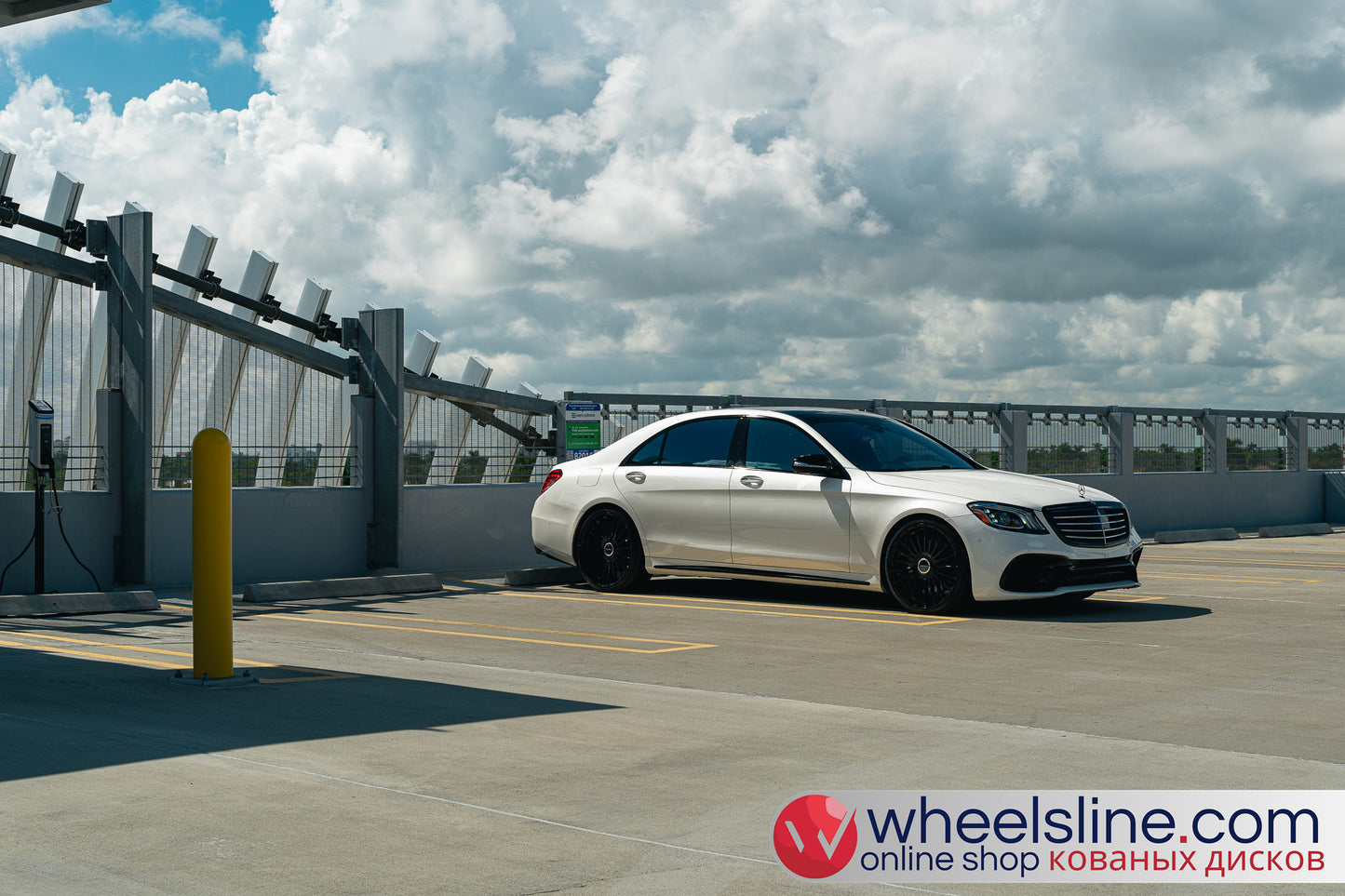 White Mercedes S 1-Piece VS HF-81  Gloss Black Cap-B 240816