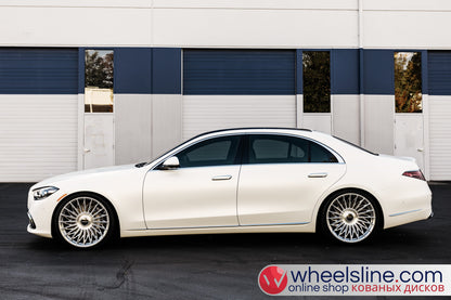 White Mercedes S 1-Piece VS S17-15T1 Polished Silver With Brushed Face Cap-B 240815