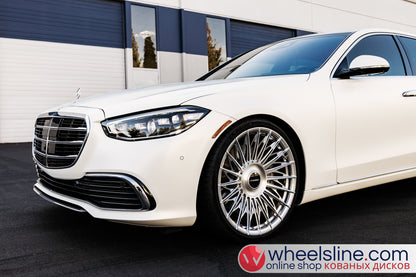 White Mercedes S 1-Piece VS S17-15T1 Polished Silver With Brushed Face Cap-B 240815